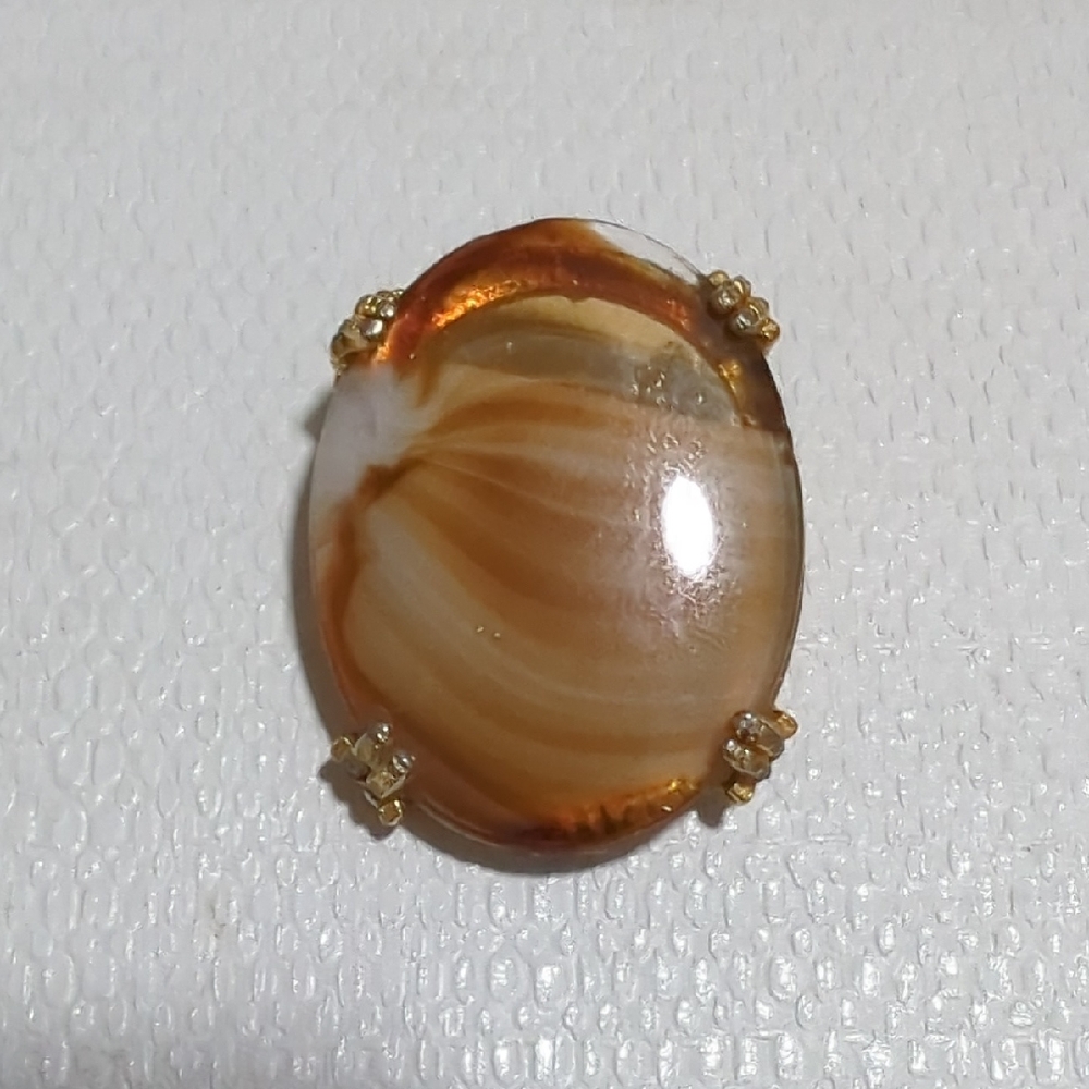 Faux Agate Resin Cabochon – Gold-Tone Setting – Statement Pendant Pin